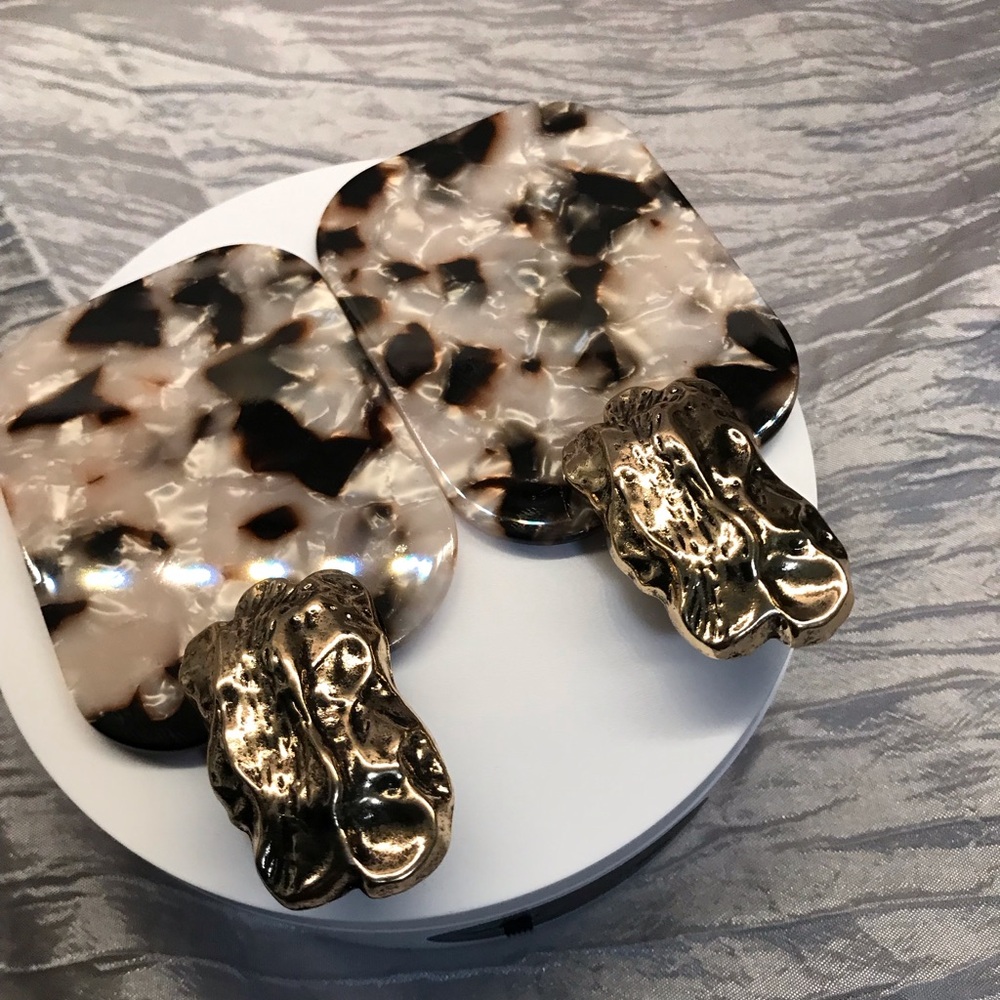 Gold and Tortoiseshell Statement Earrings - Picture 9 of 11